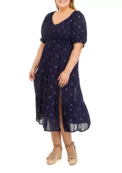 Coupon โ๏ธ TRUE CRAFT Plus Size Short Sleeve Smocked Tiered Midi ๐ Dress โญ