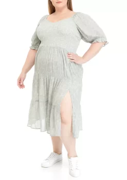 Coupon ✔️ TRUE CRAFT Plus Size Short Sleeve Smocked Tiered Midi 👗 Dress ⭐ -True Craft Clothing Store Belk 1029