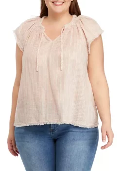 New 🥰 TRUE CRAFT Plus Size Printed Flutter Sleeve Peasant Blouse 🛒 -True Craft Clothing Store Belk 1094