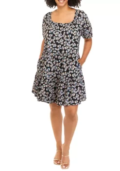 Coupon ❤️ TRUE CRAFT Plus Size Blouson Sleeve Tiered 👗 Dress 🤩