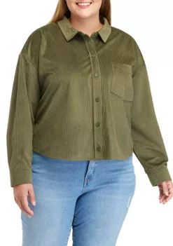 Discount 🌟 TRUE CRAFT Plus Size Cropped Corduroy Shacket 😉 -True Craft Clothing Store Belk 1105