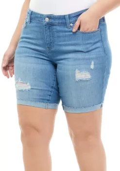 Promo 😀 TRUE CRAFT Plus Size Mid Rise Cuffed Bermuda Shorts 👍 -True Craft Clothing Store Belk 1203