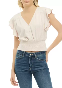 Wholesale 👏 TRUE CRAFT Printed Smocked Flutter Sleeve Top ✨ -True Craft Clothing Store Belk 1449