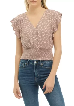 Wholesale 👏 TRUE CRAFT Printed Smocked Flutter Sleeve Top ✨ -True Craft Clothing Store Belk 1450