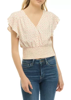 Wholesale 👏 TRUE CRAFT Printed Smocked Flutter Sleeve Top ✨ -True Craft Clothing Store Belk 1452