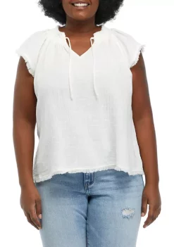 Hot Sale 🔥 TRUE CRAFT Plus Size Solid Flutter Sleeve Peasant Blouse 🎉