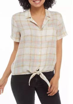 Best reviews of 😍 TRUE CRAFT Short Sleeve Woven Tie Front Top 🧨 -True Craft Clothing Store Belk 1555