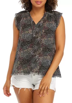 Hot Sale ๐ TRUE CRAFT Flutter Sleeve Tie Neck Printed Top โ 16 Hot Sale ๐ TRUE CRAFT Flutter Sleeve Tie Neck Printed Top โ -True Craft Clothing Store Belk 1595