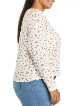 New 👏 TRUE CRAFT Plus Size Long Sleeve Cropped Easy Henley 👚 Shirt 👏 -True Craft Clothing Store Belk 1675