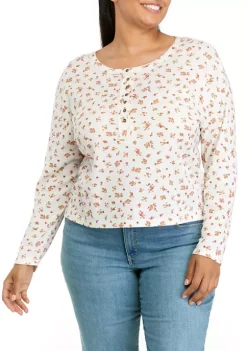 New 👏 TRUE CRAFT Plus Size Long Sleeve Cropped Easy Henley 👚 Shirt 👏 -True Craft Clothing Store Belk 1676