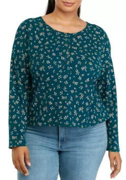 New 👏 TRUE CRAFT Plus Size Long Sleeve Cropped Easy Henley 👚 Shirt 👏 -True Craft Clothing Store Belk 1677