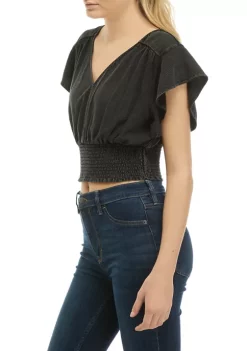 Best deal ✨ TRUE CRAFT Solid Smocked Flutter Sleeve Top 😉 -True Craft Clothing Store Belk 1844