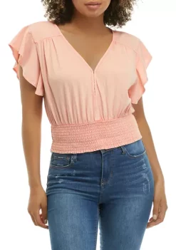 Best deal ✨ TRUE CRAFT Solid Smocked Flutter Sleeve Top 😉 -True Craft Clothing Store Belk 1845
