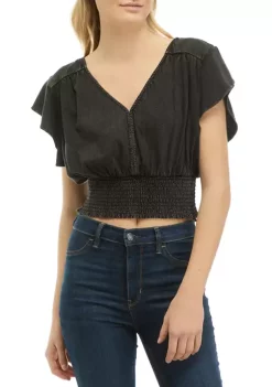 Best deal ✨ TRUE CRAFT Solid Smocked Flutter Sleeve Top 😉 -True Craft Clothing Store Belk 1846