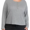 Best Pirce ✔️ TRUE CRAFT Plus Size Long Sleeve Cropped Easy Henley 👚 Shirt 😀 -True Craft Clothing Store Belk 1847