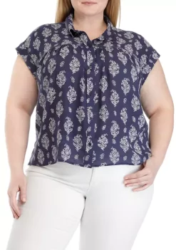 Wholesale ⌛ TRUE CRAFT Plus Size Short Sleeve Shirred Yoke 👚 Shirt 😀