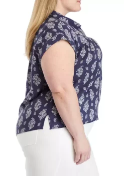 Wholesale ⌛ TRUE CRAFT Plus Size Short Sleeve Shirred Yoke 👚 Shirt 😀 -True Craft Clothing Store Belk 1903