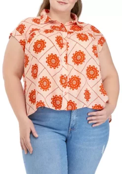 Wholesale ⌛ TRUE CRAFT Plus Size Short Sleeve Shirred Yoke 👚 Shirt 😀 -True Craft Clothing Store Belk 1905