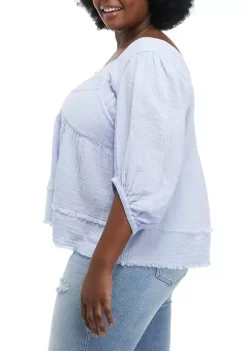 Buy 👏 TRUE CRAFT Plus Size Blouson Sleeve Babydoll Blouse ✔️ -True Craft Clothing Store Belk 2218