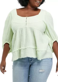 Buy 👏 TRUE CRAFT Plus Size Blouson Sleeve Babydoll Blouse ✔️ -True Craft Clothing Store Belk 2219