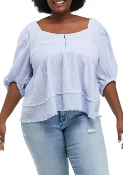 Buy 👏 TRUE CRAFT Plus Size Blouson Sleeve Babydoll Blouse ✔️ -True Craft Clothing Store Belk 2220