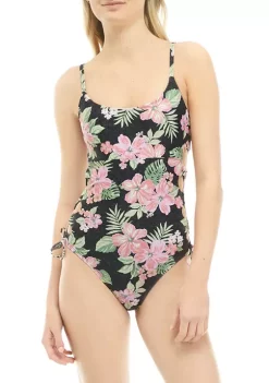 New 🥰 TRUE CRAFT Rio Floral Lace Up One Piece 🩱 Swimsuit 👏 -True Craft Clothing Store Belk 2382