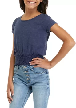 Best deal 😍 TRUE CRAFT 👧 Girls 7-16 Short Sleeve Smocked T-Shirt 😀