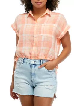 Discount 🥰 TRUE CRAFT Side Tie Plaid Camp 👕 Shirt 😉 -True Craft Clothing Store Belk 2414