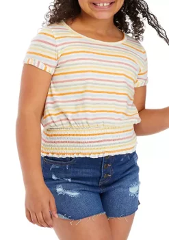 Outlet 😍 TRUE CRAFT 👧 Girls 7-16 Striped Smocked Waist Top 💯