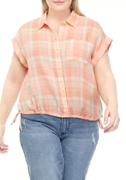 Cheap 🛒 TRUE CRAFT Plus Size Short Sleeve Side Tie Camp 👕 Shirt 🌟 -True Craft Clothing Store Belk 2440