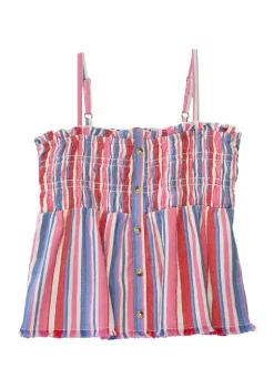 Wholesale ⭐ TRUE CRAFT 👧 Girls 7-16 Sleeveless Yarn Dyed Striped Smocked Tank 🔔