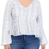Best deal 🔥 TRUE CRAFT Plus Size Long Sleeve Smocked V-Neck Top 🔔 -True Craft Clothing Store Belk 2579