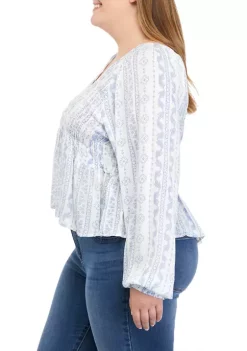 Best deal 🔥 TRUE CRAFT Plus Size Long Sleeve Smocked V-Neck Top 🔔 -True Craft Clothing Store Belk 2581