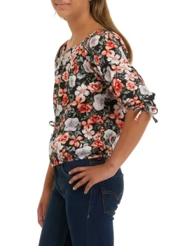 Best Pirce 🌟 TRUE CRAFT 👧 Girls 7-16 Tie Blouson Sleeve Floral Blouse 🔥 -True Craft Clothing Store Belk 2735
