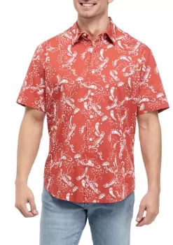 Promo 🎁 TRUE CRAFT Short Sleeve Printed Poplin 👕 Shirt 🥰 -True Craft Clothing Store Belk 464