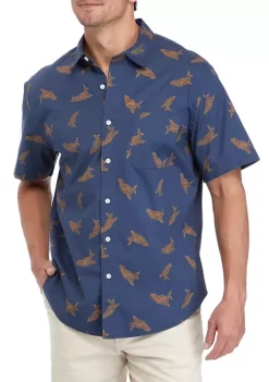 Promo 🎁 TRUE CRAFT Short Sleeve Printed Poplin 👕 Shirt 🥰 -True Craft Clothing Store Belk 473