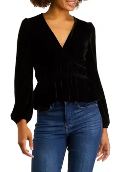 Coupon ⭐ TRUE CRAFT Juniors' Long Sleeve Velvet Surplice Top 🛒 -True Craft Clothing Store Belk 599