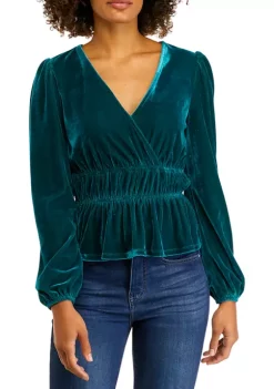Coupon ⭐ TRUE CRAFT Juniors' Long Sleeve Velvet Surplice Top 🛒 -True Craft Clothing Store Belk 600