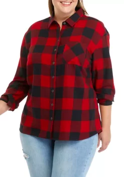 Best Sale ⌛ TRUE CRAFT Plus Size Woven Button Down Top 👏