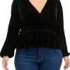 Discount 🔔 TRUE CRAFT Plus Size Long Sleeve Velvet Surplice Knit Top 🎉 -True Craft Clothing Store Belk 763