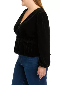 Discount 🔔 TRUE CRAFT Plus Size Long Sleeve Velvet Surplice Knit Top 🎉 -True Craft Clothing Store Belk 765