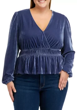 Discount 🔔 TRUE CRAFT Plus Size Long Sleeve Velvet Surplice Knit Top 🎉 -True Craft Clothing Store Belk 766
