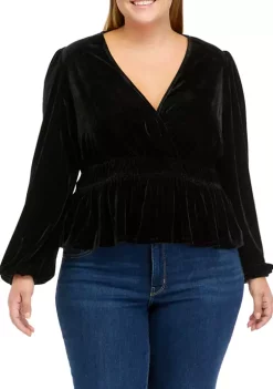 Discount 🔔 TRUE CRAFT Plus Size Long Sleeve Velvet Surplice Knit Top 🎉 -True Craft Clothing Store Belk 767