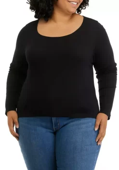 Deals 👏 TRUE CRAFT Plus Size Long Sleeve Rib Crew T-Shirt 👏