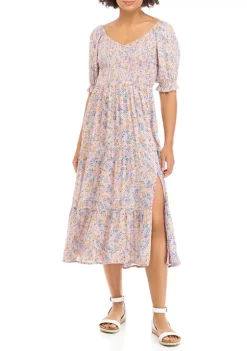 Best Sale 🎁 TRUE CRAFT Short Sleeve Smocked Tiered Midi 👗 Dress 🧨 -True Craft Clothing Store Belk 897