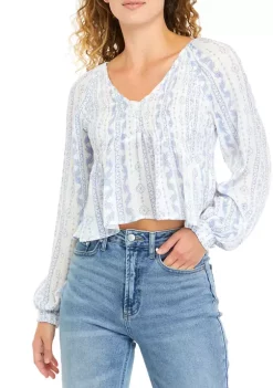 Budget 🌟 TRUE CRAFT Blouson Sleeve Geometric Print Peplum Top 🔥